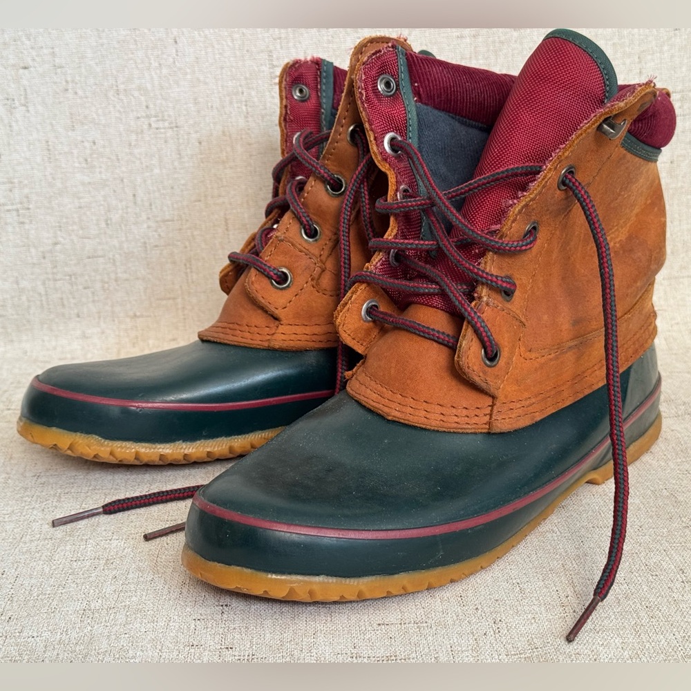 Vintage Nine West Leather & Corduroy Duck Boots Rain Boots Women’s Sz 8